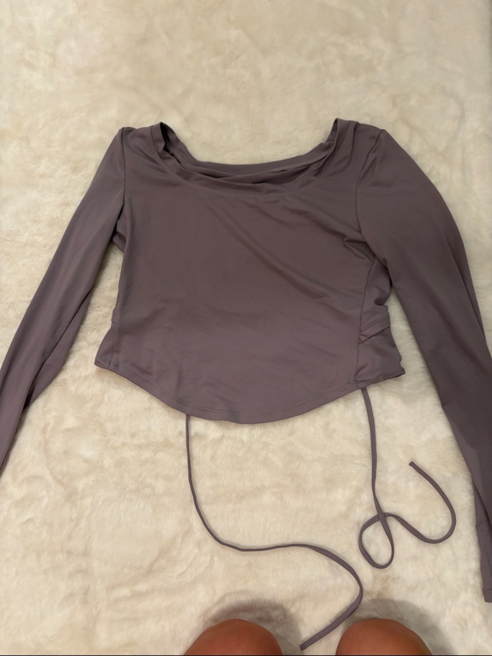 HALARA Mauve Long Sleeve Ruched Drawstring Crop Top